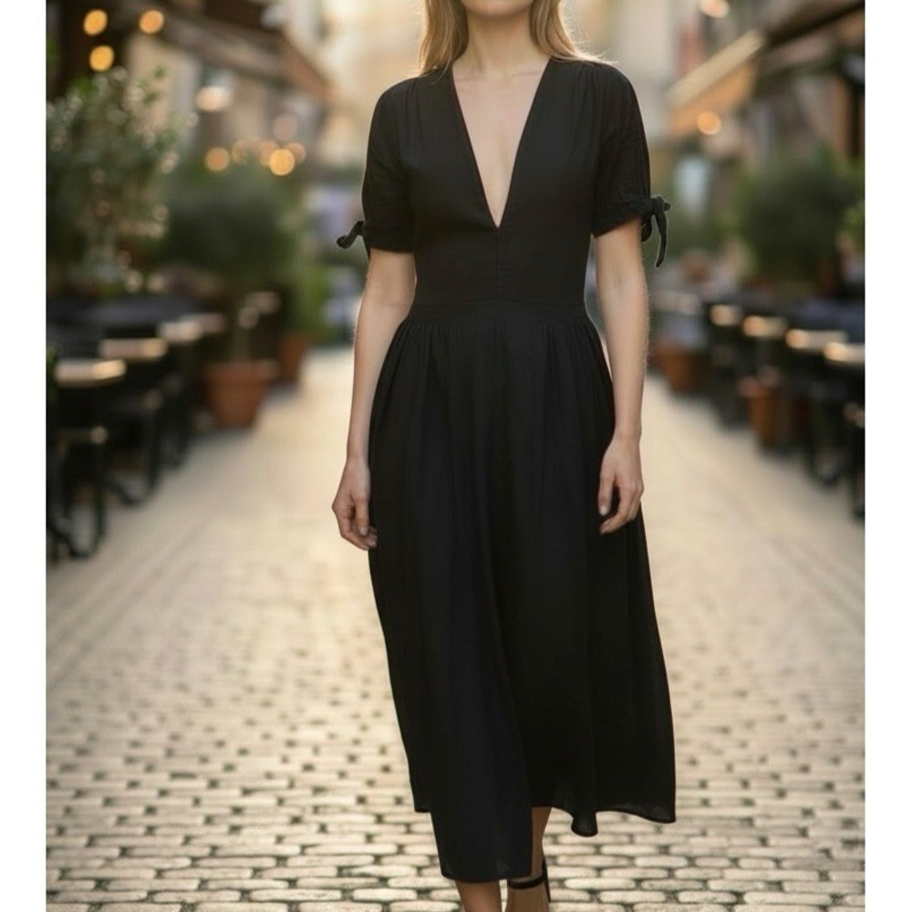 No 6 Store 100% Linen Fit & Flare Dress Womens 2/M Black Minimalist Classic